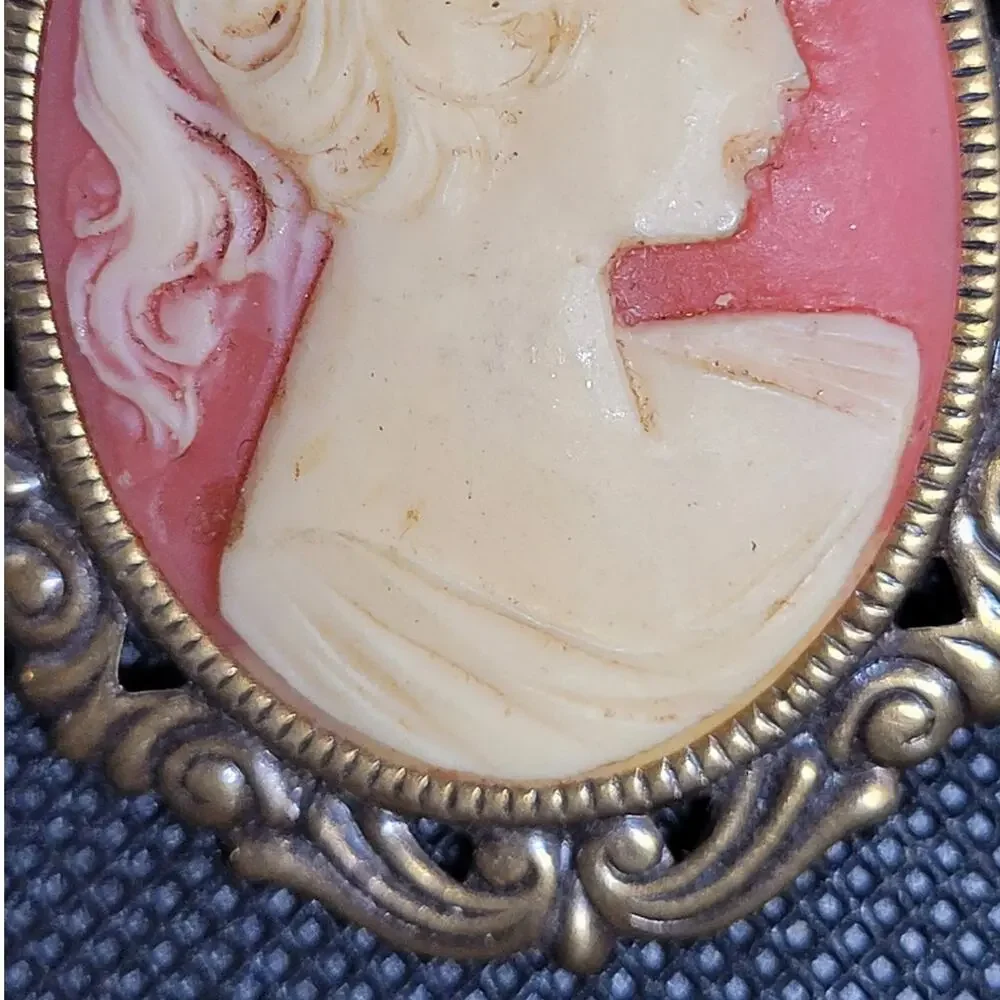 Vintage Luxe Resin Cameo Brooch &‎ Earring Set Coquette Baroque Retro Glam